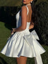 Satin Mini Dress for Women with Big Bow and Backless Design